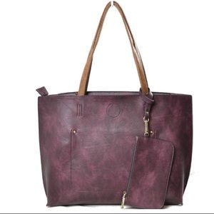 Violet / Brown Tote Bag With Matching Wristlet
